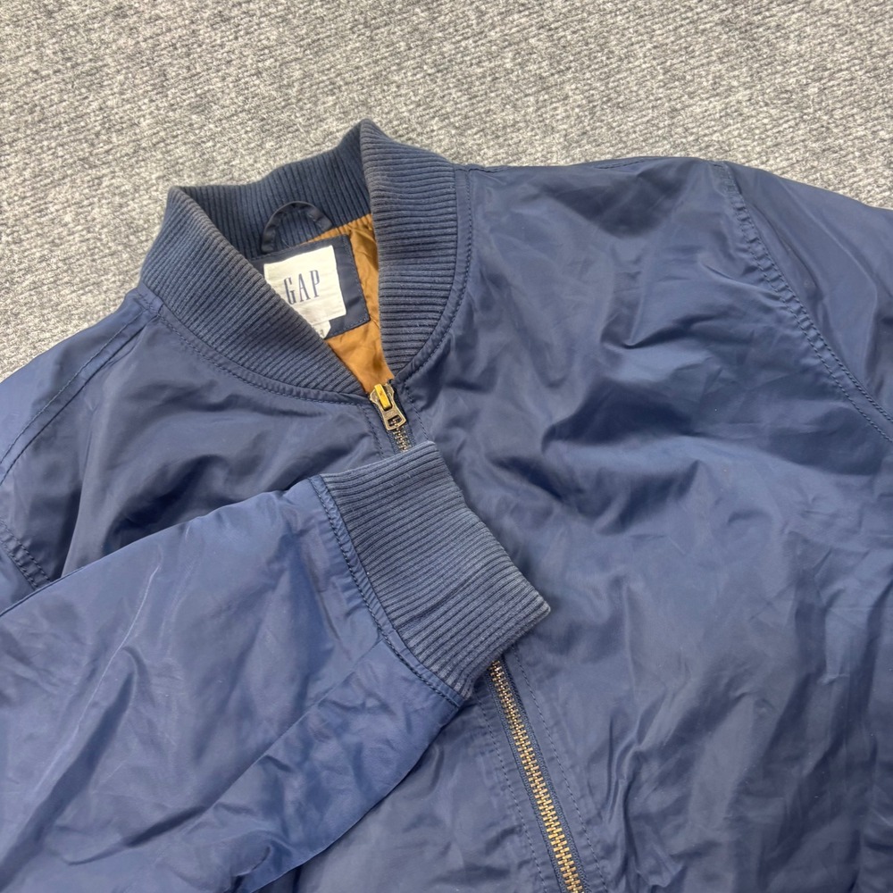 GAP Bomber Jacket Size Large Navy Blue Full Zip Ribbed Trim Men's